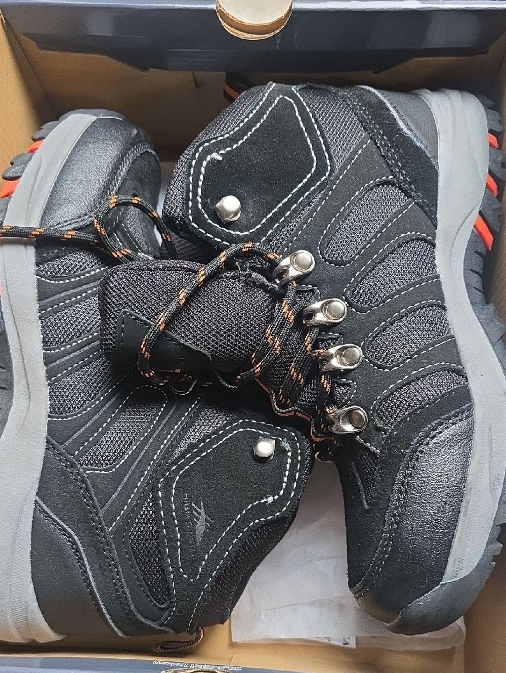 High Sierra Black Hiking Boots with Orange-Trim Laces